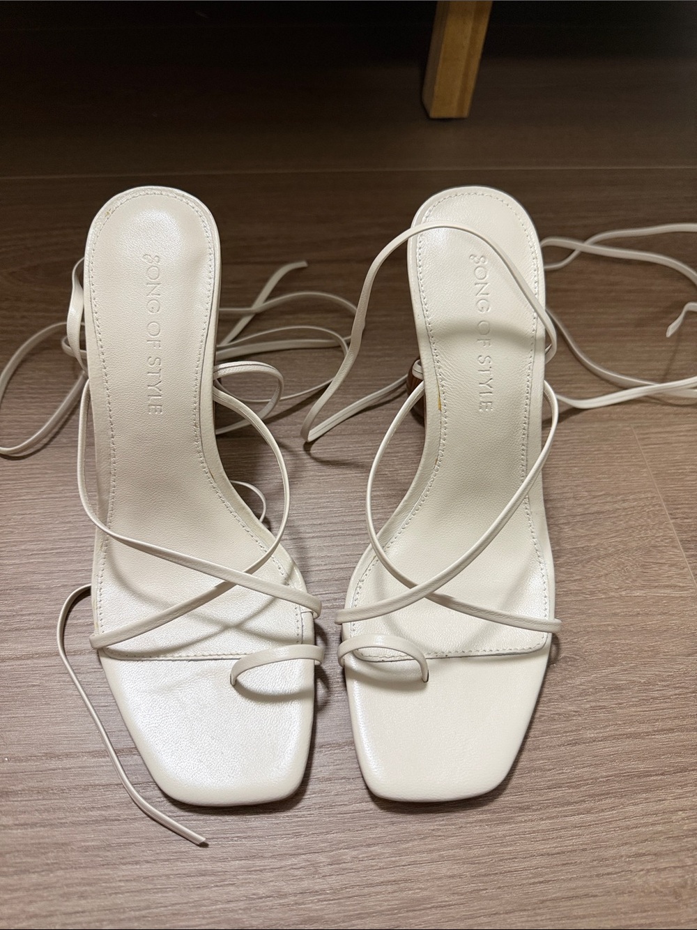 Song of Style Gelato Cream Lace-Up Square-Toe Strappy Heels
